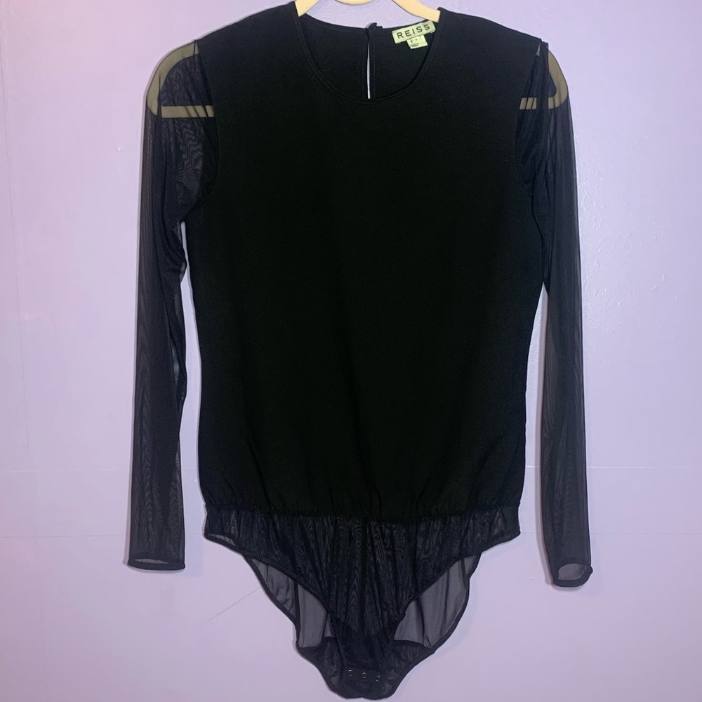 Reiss Sheer Sleeve Black Body Suit